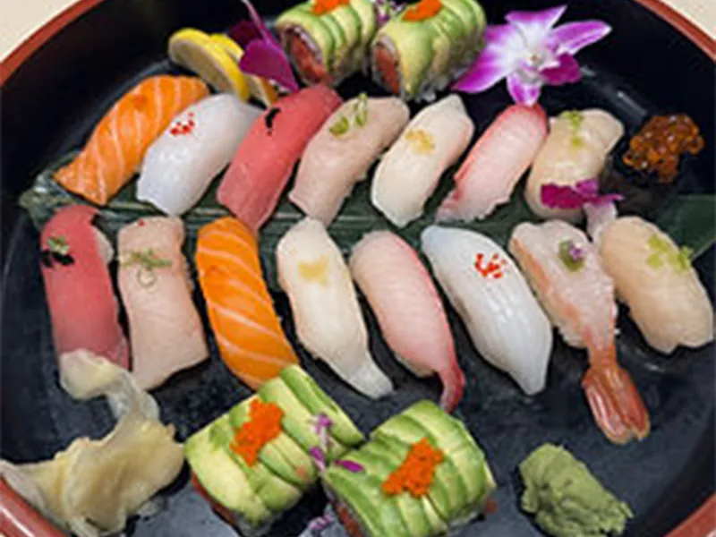 Assorted fresh sushi platter at AJ Hibachi Steakhouse, an Asian Restaurant in Cheshire